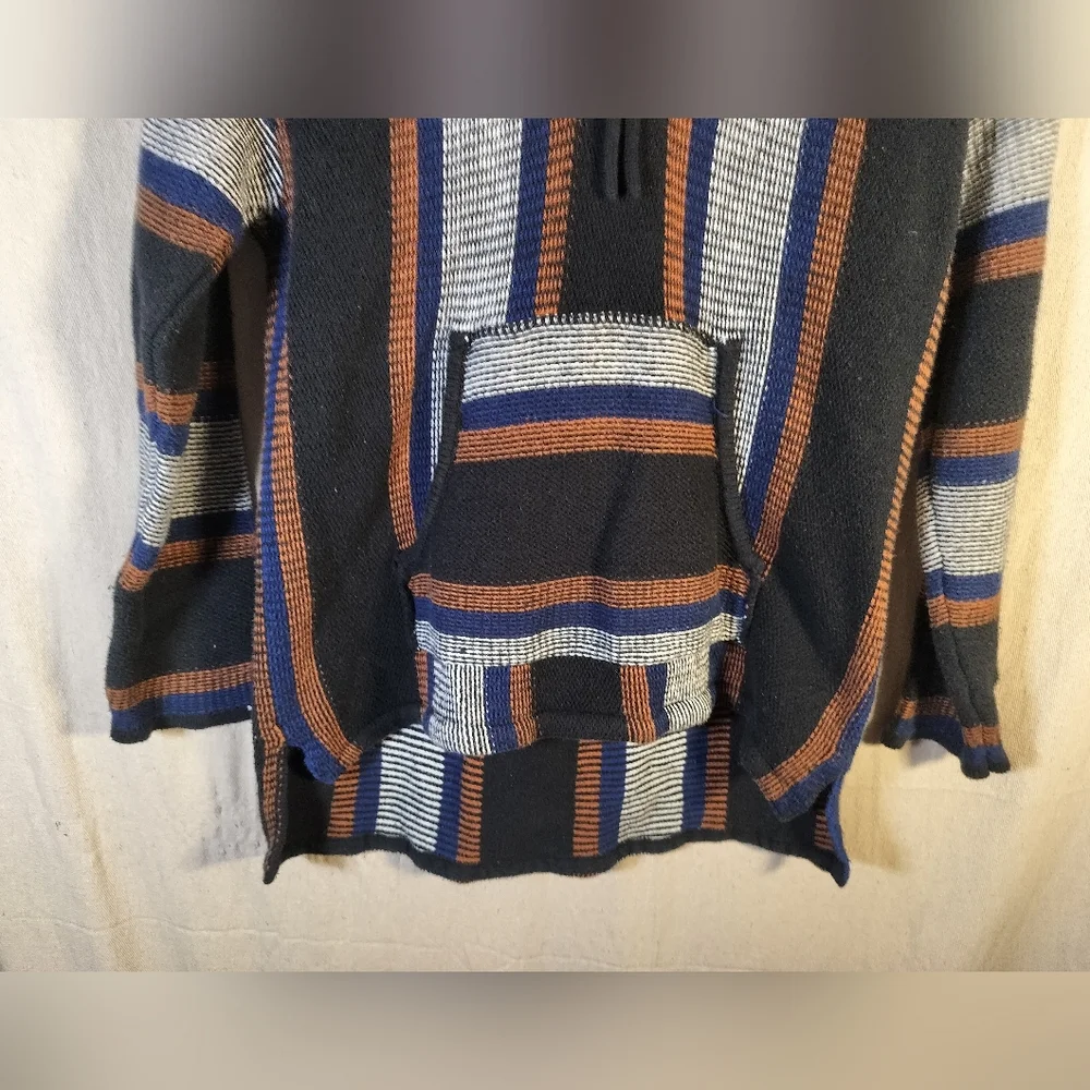 Forever 21 Pullover Hooded hobo Sweatshirt Striped poncho size medium unisex - Picture 4 of 6